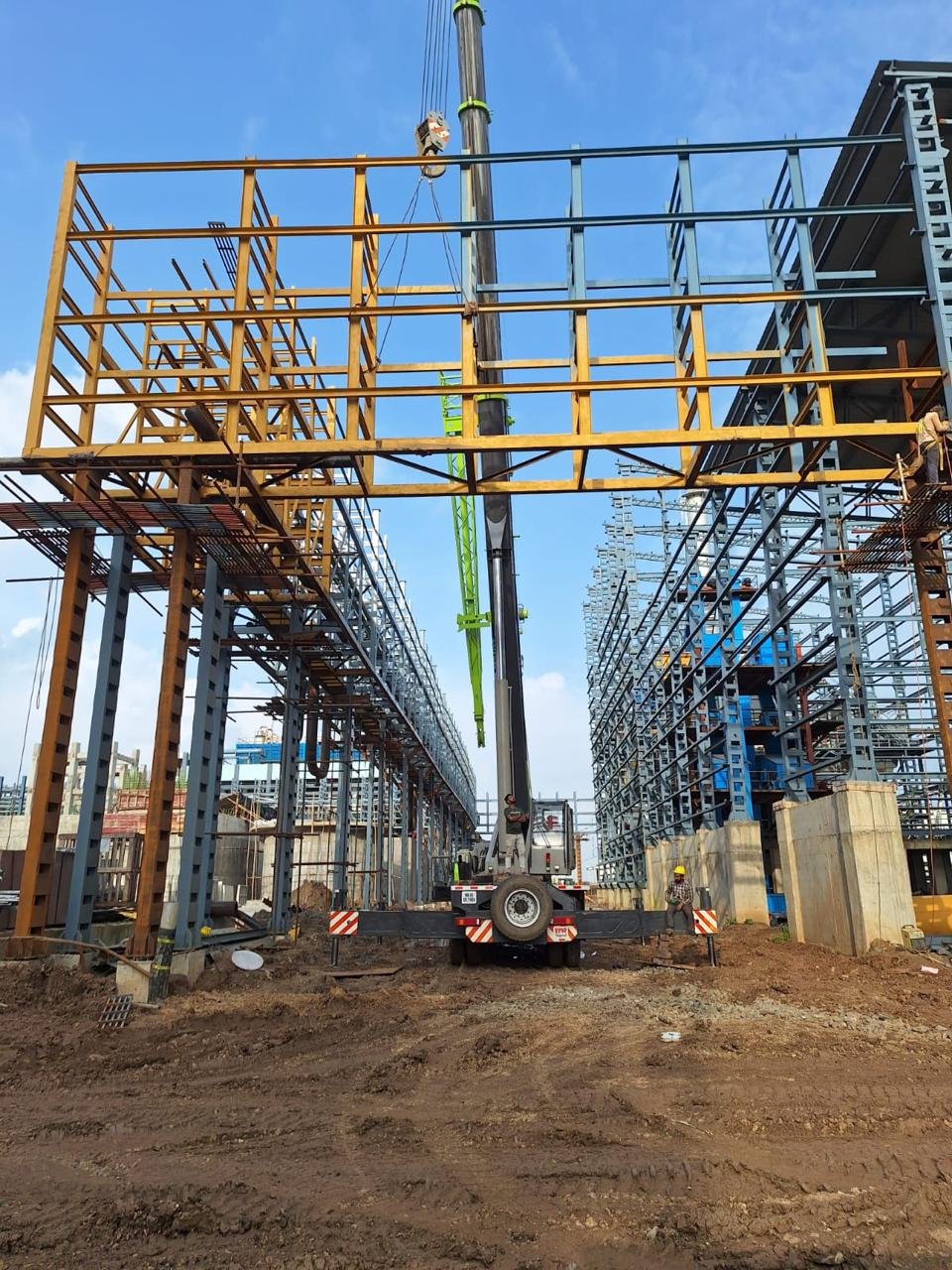 Steel structural framework under construction